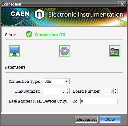 Action2: set the connection parameters values Using a USB communication link with a Desktop digitizer, the correct settings are: TYPE = USB, LINK = 0 and ADDRESS = 0 Tab 51 shows the setting values