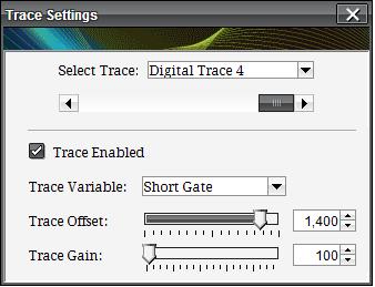 Section OSCILLOSCOPE PLOT Action1: Enable DIGITAL TRACE 2, Long Gate, and enable DIGITAL TRACE 4, selecting Short Gate (ie DIGITAL TRACE 3 in case of 751 series) Note: In case of 725 and 730 select