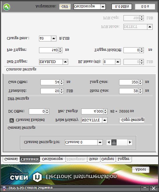 The Tab Channels Individual Settings For each Channel Common Settings for all Channels Fig 77: Tab Channels The Channels Tab is the core of the DPP-PSD Control Software where it is possible to set