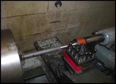 3. Turn spindle to 0.740+/ 0.002 diameter 6.5¾ long. Beginning from the shoulder, cut relief groove 0.070" deep 0.150" wide. 4. Cutting Acme ¾-6 6.