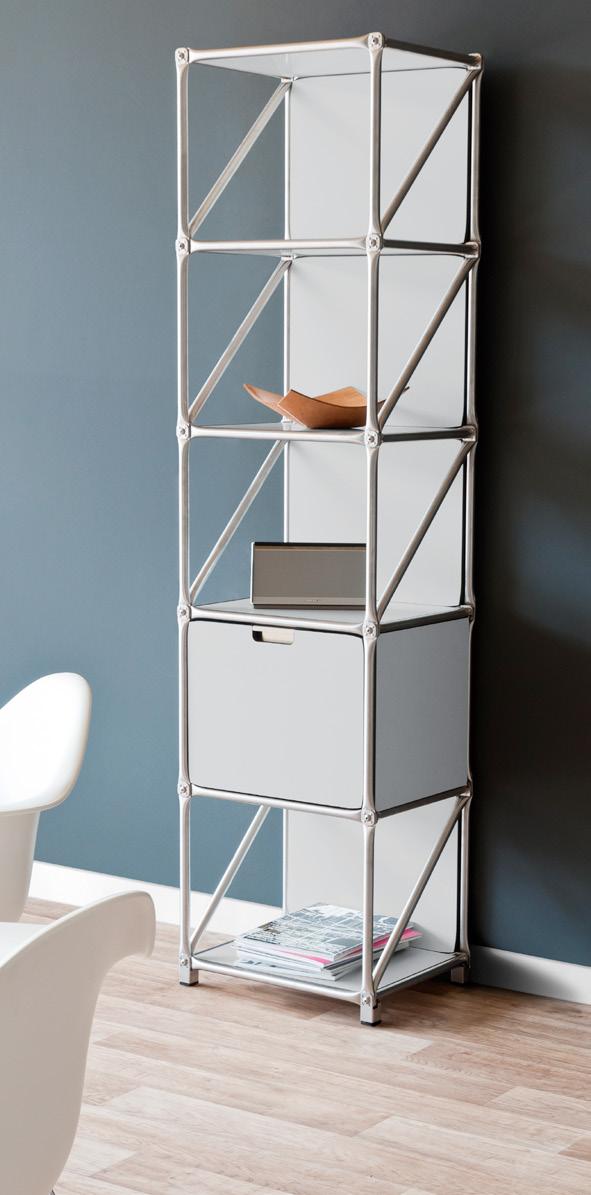 Shelf 25587 light grey consisting of 5 modules with 5 rear walls, an