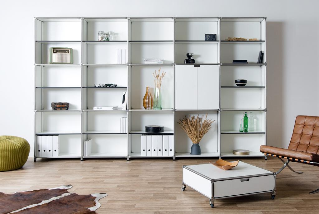 Shelf 22915 white consisting of 9 modules with 9 rear walls, 9 adjustable shelves and 3 double doors,