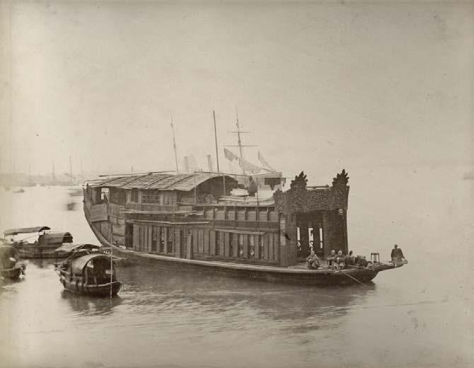 9 CANTON. Canton River (Pearl River or Zhujiang) with a Flower Boat. ca.