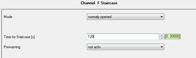 5.4.2 Staircase time The following illustration shows the setting options at the ETS-Software: Figure 17: Staircase time The staircase function is activated by choosing a channel as staircase.
