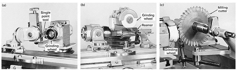 Tool Grinding Machine FIGURE 28-24 Three typical setups for grinding single- and multiple-edge tools on a universal tool and cutter grinder.
