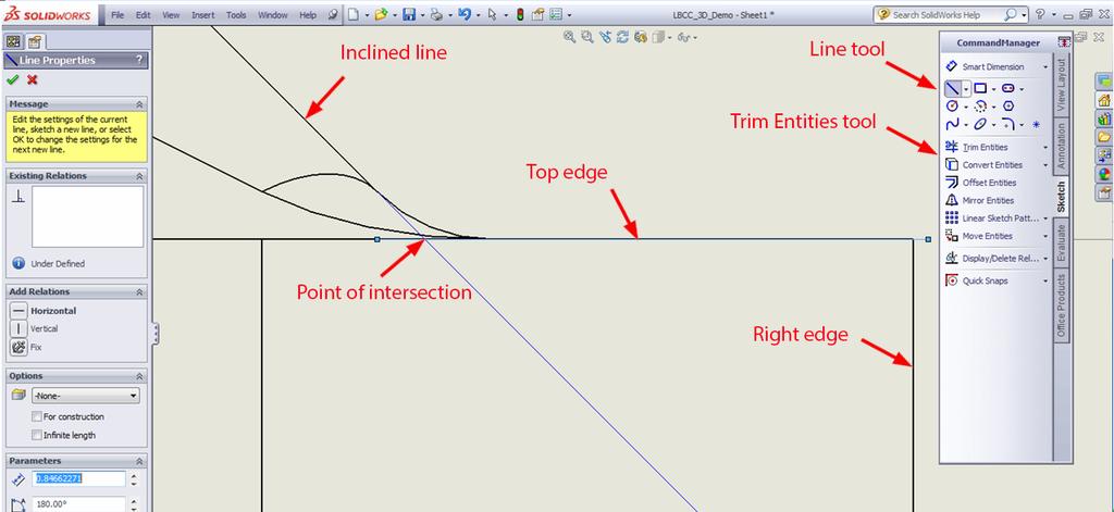42 Sketch Tools in Drawing File Figure 82. Occasionally, using 2D Sketch tools to create construction lines on the projected views of 3D models is needed for proper dimensionning.