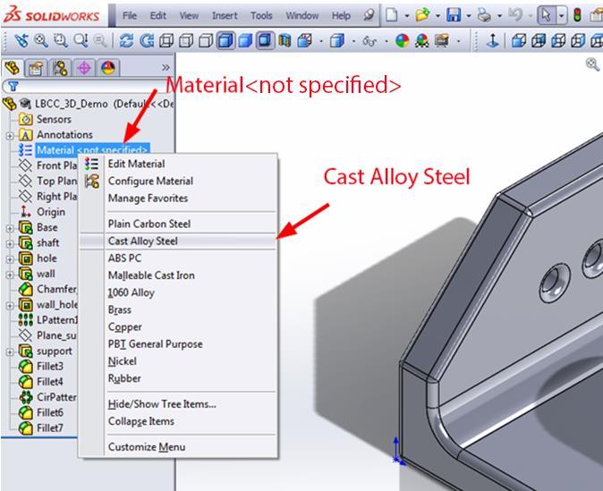 Return to the 3D model file. Change the material property of the part.