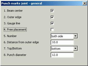 GENERAL PUNCH MARKS A new joint creates punch marks on a main element (beam or plate) according to the