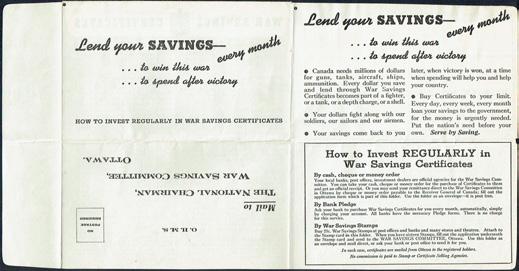 Word War II Canada War Savings This is the complete form used to save War Savings stamps which when