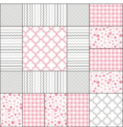[23691 L] (lilac ginghamcheck Fabric E [23692 Q] (aqua pin-dot Block 3 Fabric A [23688 K] (grey lattice