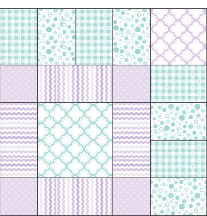 [23691 P] (pink ginghamcheck Fabric E [23692 K] (grey pin-dot Block 4 Block 4 Fabric A [23688 L] (lilac