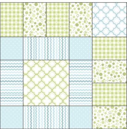 [23691 S] (yellow ginghamcheck Fabric E [23692 A] (tan pin-dot Fabric A [23688 B] (blue lattice Fabric A