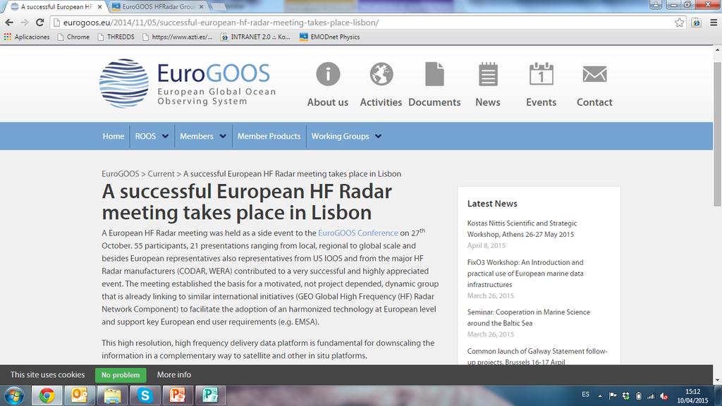 Introducing EuroGOOS HF Radar Task Team Need of European coordina=on and networking for coastal HF radar community Mee#ng Lisboa 27th October 2014 Side event EuroGOOS conference à
