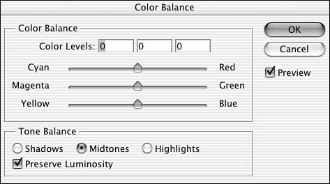 Making Other Adjustments 99 FIGURE 5.9 Move the sliders in the direction of the color you want to add. In addition to Color Balance, you can use the sliders to adjust tone balance.