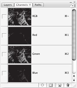 Summary 107 FIGURE 5.16 You can set preferences to show channels in grayscale or in their colors. There are also alpha channels, which have several uses.