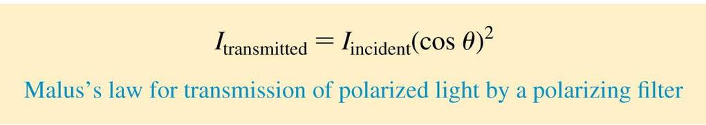 Polarizers and Changing Polarization The intensity depends on the square of the electric field amplitude, so the