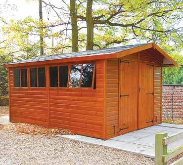 the Stanford Superior workshops & storage rooms offering unrivalled quality with 14 deep x 10 wide deal Stanford with optional black bitumen felt roof tiles, medium oak