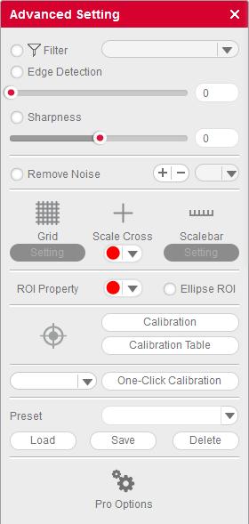 Menus, bars and tools / Control Panel / Advanced Settings Click the button to open the Advanced Setting Panel for further adjustments and measurements.