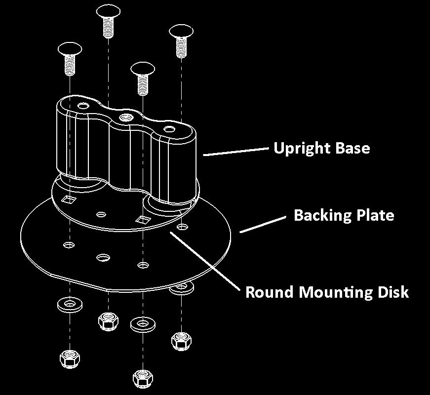 Option 1 Discard the Round Mounting Disk and mount the Upright Base directly to the surface using the 2 hex bolts provided (see Figure 1).
