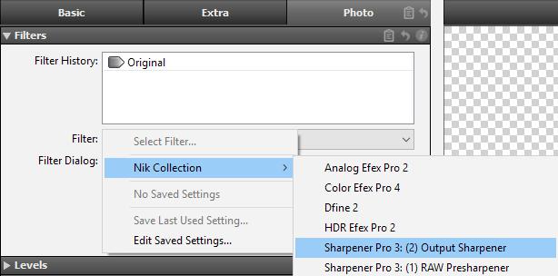 Selecting "Show for each selected copy" opens the filter dialog for all files, even copies. Tip: Variations of the same image can be given different filter settings.