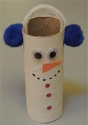Winter Arts and Crafts Toilet Paper Roll Snowperson Empty toilet paper roll Glue Markers/crayons White construction paper or thick white paint Other craft materials: googly eyes, ribbon, pipe