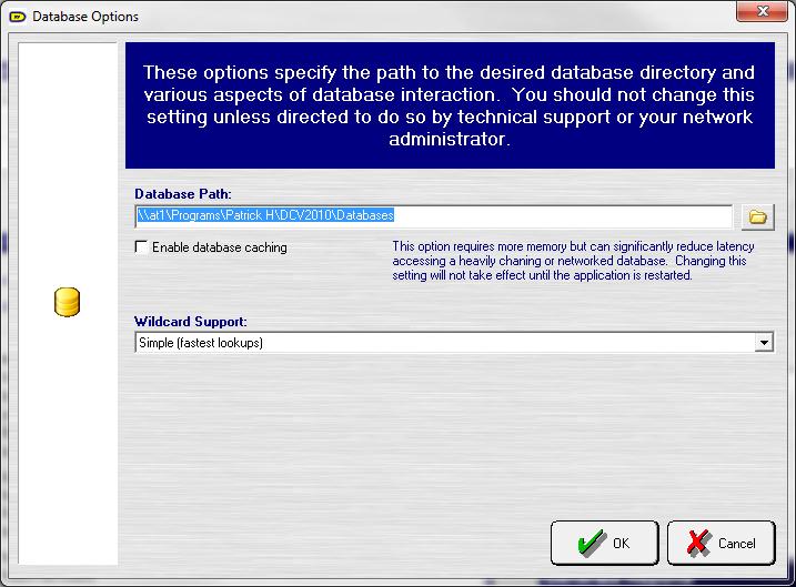 This path will be pre-populated with the Databases folder located in the director in which the DCV Report Generator executable is located.
