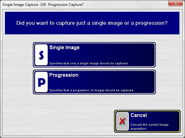3.1.6 The Single Image Capture or Progression Capture window will then appear. To capture a single image, select Single Image.