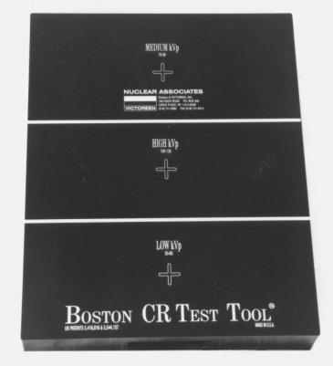 Nuclear Associates Diagnostic Radiology and Radiation Therapy Catalog 78 BOSTON CR (COMPUTED RADIOGRAPHY) TEST TOOL * Now available for the first time a test tool designed specifically for comparing