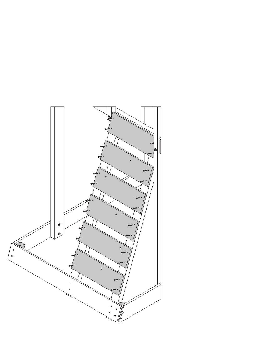 Step 13: Rock Wall Assembly A: Attach (1779) CE Access Board flush to the top and outside edges of each (0349) Rock Rail with 4 (S2) #8 x 1-1/2 Wood Screws. (fig. 13.1) B: Below (1779) CE Access Board stagger 3 (1777) CE Rock Board B and 2 (1778) CE Rock Board A as shown in fig.