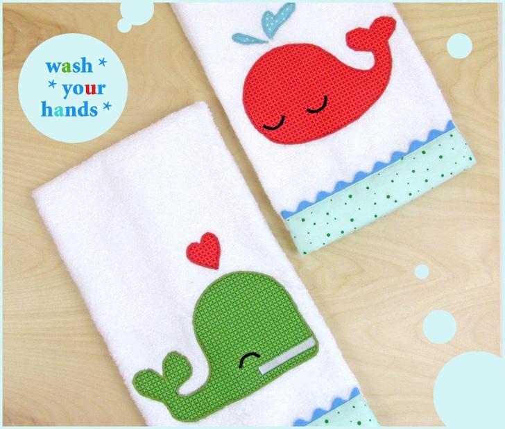 Our Whale towels finish at 16" wide x 28" high, which is the exact size of the hand towels we purchased.