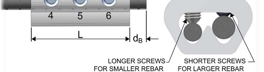 The larger rebar must be placed within the coupler on the shorter screw length side (coupler labeled for the larger bar) and the smaller rebar must be placed within the coupler on the longer screw