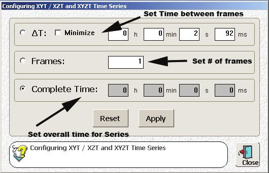 Time-lapse Series Time-lapse series: Click on the Mode button to select the xt, xyt, xzt or xyzt scan mode.