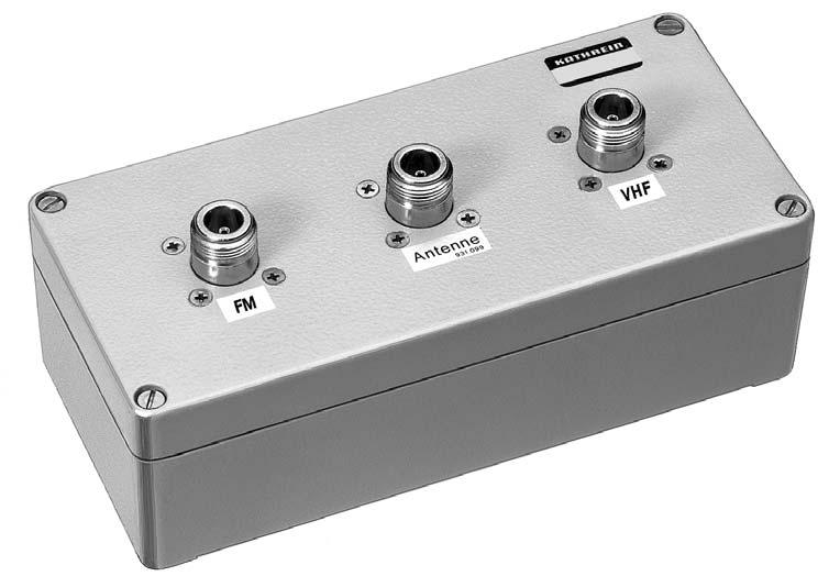 Multiband Combiner 87.5 108 MHz / 174 230 MHz General Multiband combiners allow several transmitters or receivers of different frequency ranges to be connected to one common output.