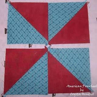 Sew two blocks together and press open seams.