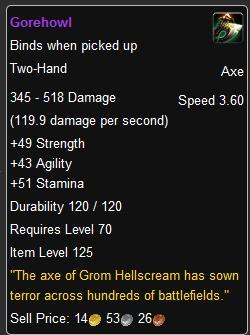 for a Gorehowl drop. In my personal practice, it would be under 10% on this attempt. A small window pops up. In that window is the tiny icon of an axe. I hover my mouse over it.