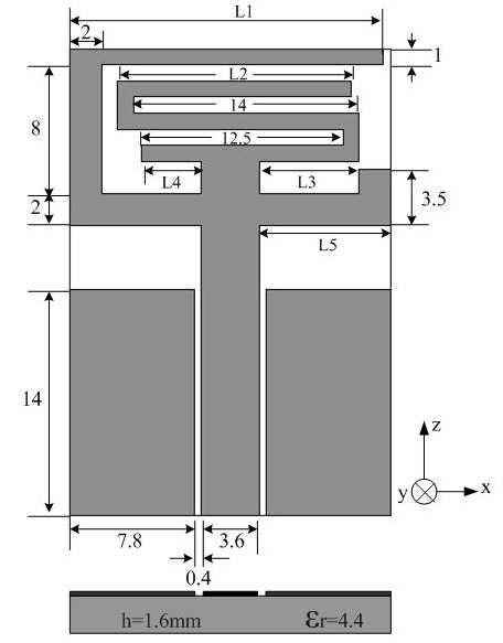 Progress In Electromagnetics Research Letters, Vol. 15, 2010 109 Figure 1. mm). Geometry and dimensions of the proposed antenna (in a significant influence on the lower operating band.