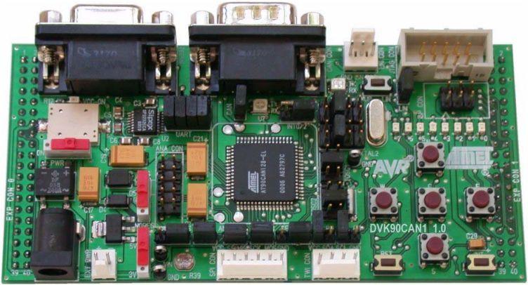 Microcontroller EIA-232 to transceiver CAN to display The board is powered by an external 9V