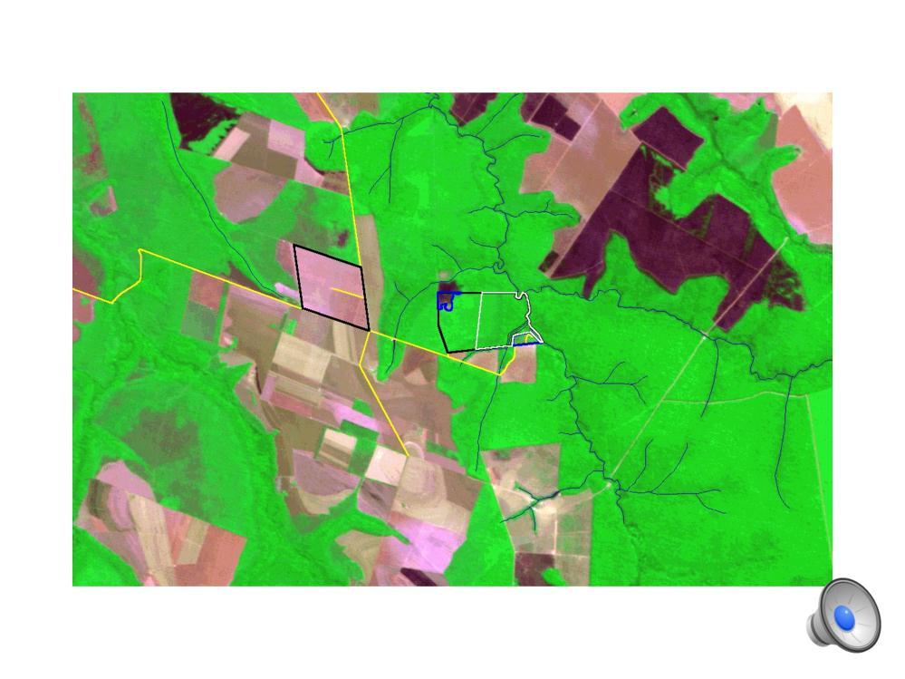 The same region shown in CCD sensor image. The details of each agricultural land can be seen here. Color vectors indicate planning that was drawn on top of the image.