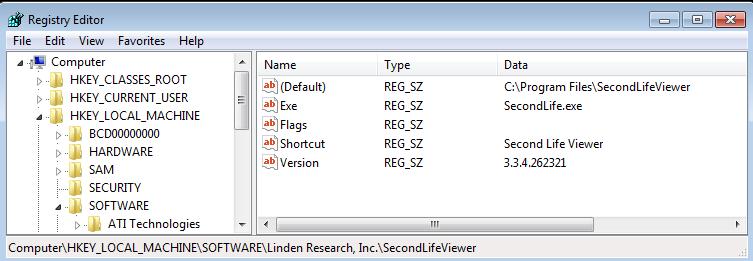 5.1.1 Personal information As shown in figure 4 the registry can provide information about the viewer used for accessing Second Life as well as the version number; this information can be used during