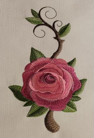 To see how charmeuse holds up with complex and realistic designs, I stitched this Roses Blossoms design.