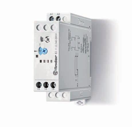 83 83 Mono-function timer range 83.11 - ON-delay, multi-voltage 83.21 - Interval, multi-voltage 83.41 - Off-delay with control signal, multi-voltage 1 Pole 22.5 mm wide Eight time scales from 0.