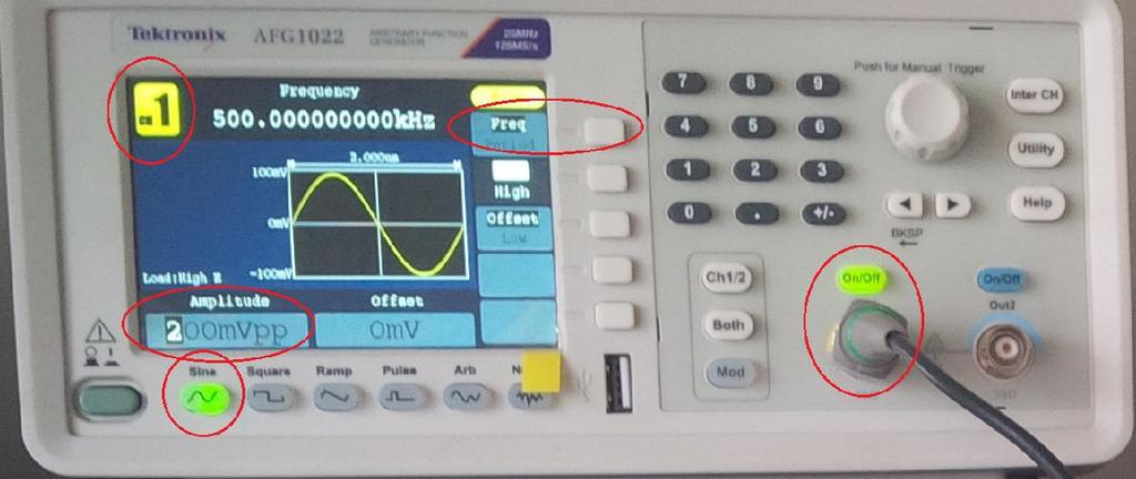 500 khz Autoset the oscilloscope to see both input and output waveforms Step 5 Taking the Measurements Set input Sinusoidal, 1V peak-to-peak amplitude 500kHz frequency Continous