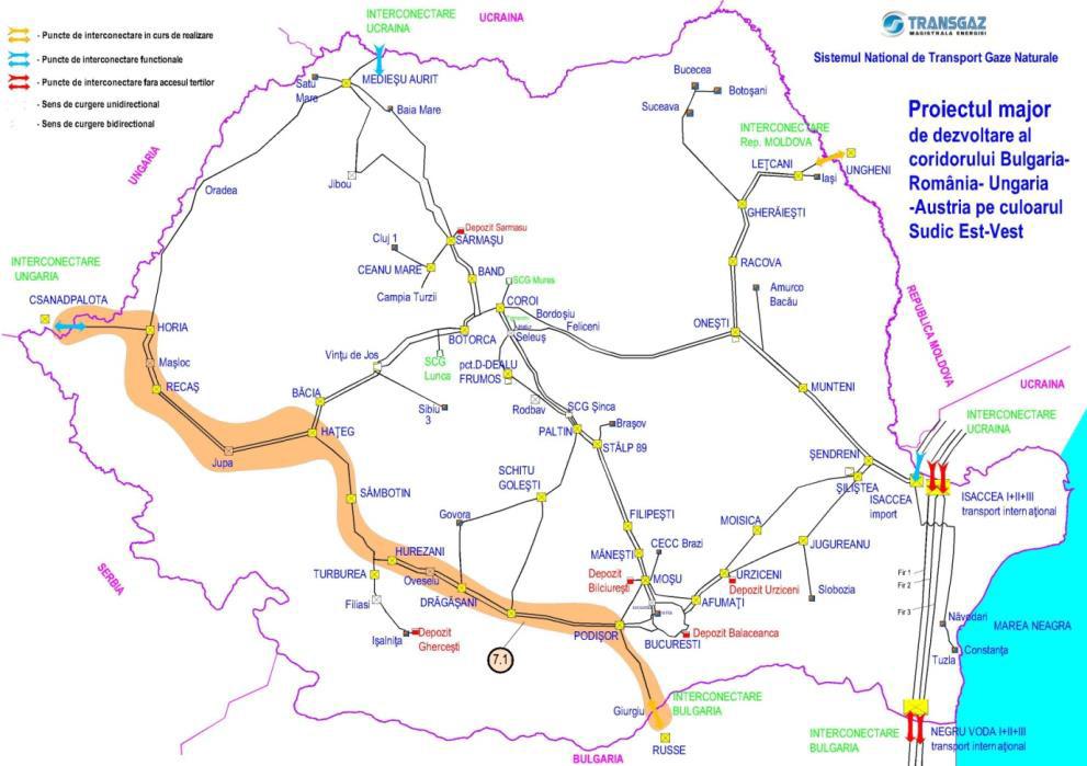 2. Starea actuală a sistemului gazier românesc În august 2017, Ungaria a anunțat suspendarea construcției pe teritoriul său a gazoductului BRUA, oferind rute alternative de export pentru gazele