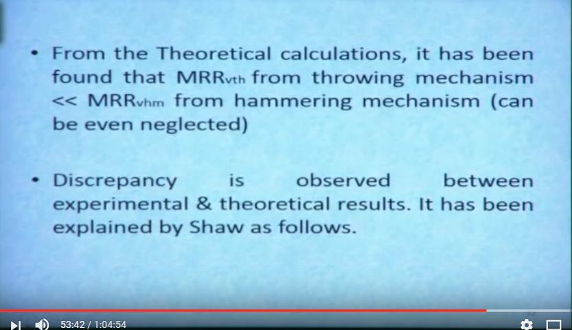 So from the theoretical calculation it has been found that MRR by throwing model from the throwing mechanism is very very less than this hammering mechanism okay.