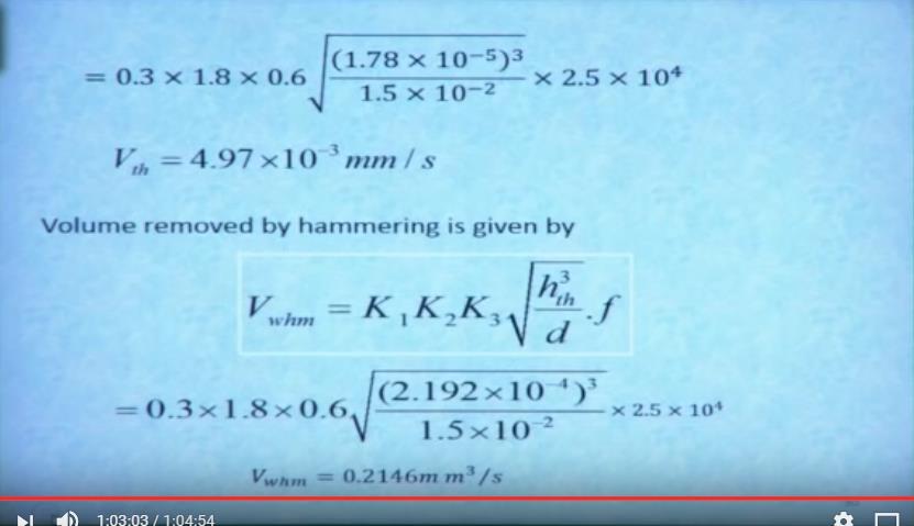 So by hammering model it is 4 average a average to the vibration is the diameter of this abrasive particle, sigma w is the hardness of this workpiece material then K2 is the constant lamda is the