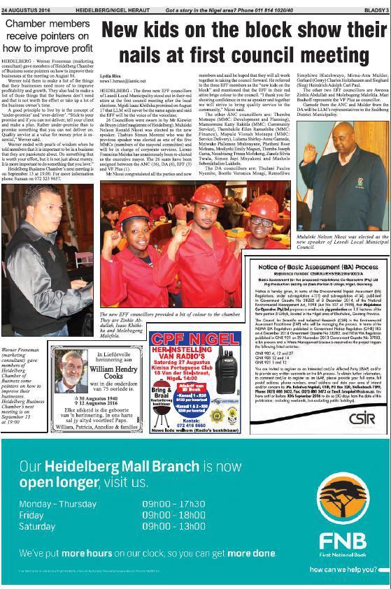 S E C T I O N F : A P P E N D I C E S Newspaper Advertisement (Tswana)