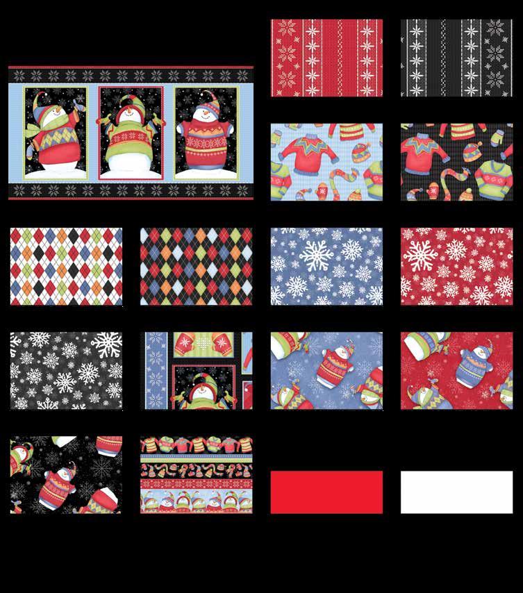 Sweater Weather Quilt 2 Finished Quilt Size: 48 x 57 Fabrics in the ollection Sweater nit Stripe - Red F1315-88 Sweater nit Stripe - lack F1315-99 Snowman