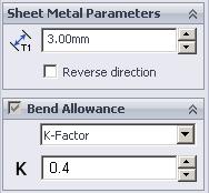 This bring up the floating sheet metal toolbar shown opposite, The sheet metal options may also be activated in the command manager.