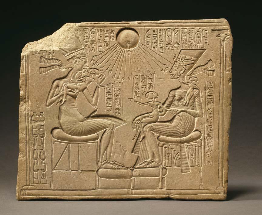 Akhenaton, Nefertiti, and three daughters. New Kingdom (Amarna), 18th Dynasty. c.