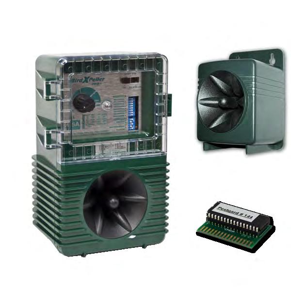 This package, specifically designed for Kiwifruit orchards, includes: BirdXpeller Pro control box with